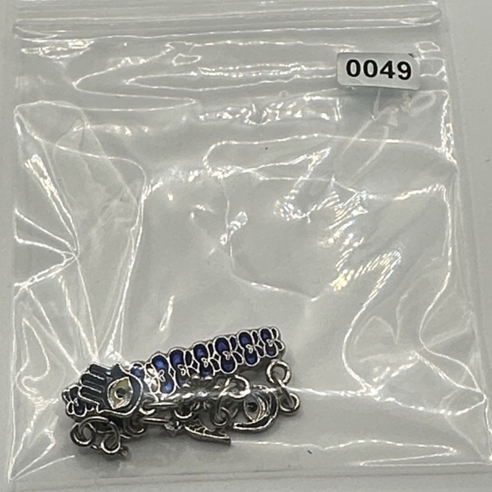 Vintage Silver Tone Brooch Pin Blue Enamel Hamsa Evil Eye Charms Luck Protection - Picture 10 of 10